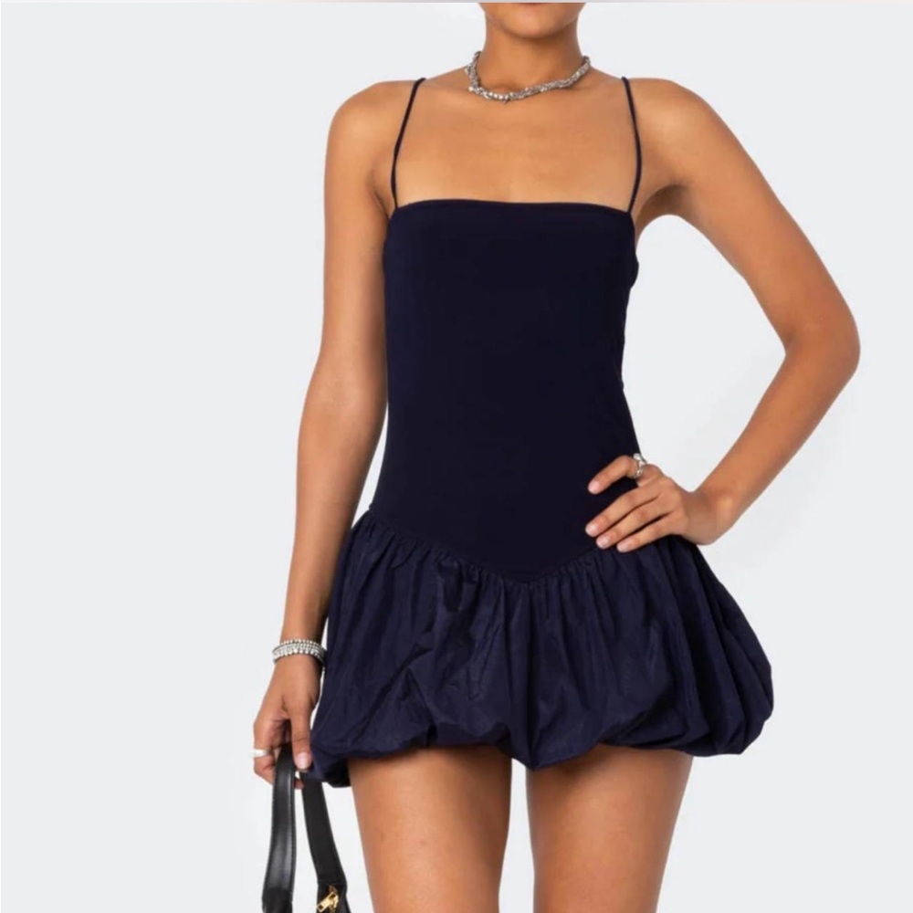 Edikted Small Navy Blue Women's Bubble Balloon Dress
